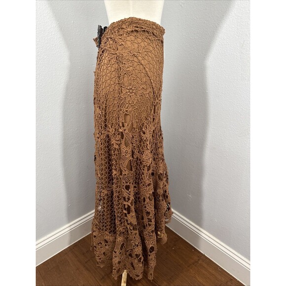 Reba Maxi Skirt Women‎ 4 Autum Meadows Crochet Tiered High Low Boho Farycore - Picture 3 of 10